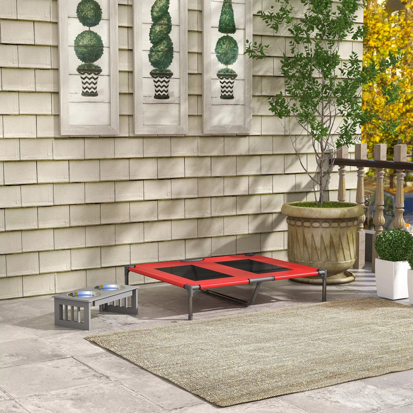 Šunų lova, šunų gultas, tvirtas, paaukštintas ir atsparus oro sąlygoms, iki 50 kg, 92x76x18cm, Raudonas