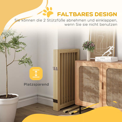 Freestanding folding dog fence with door and supports, wooden frame, 220x36x91cm