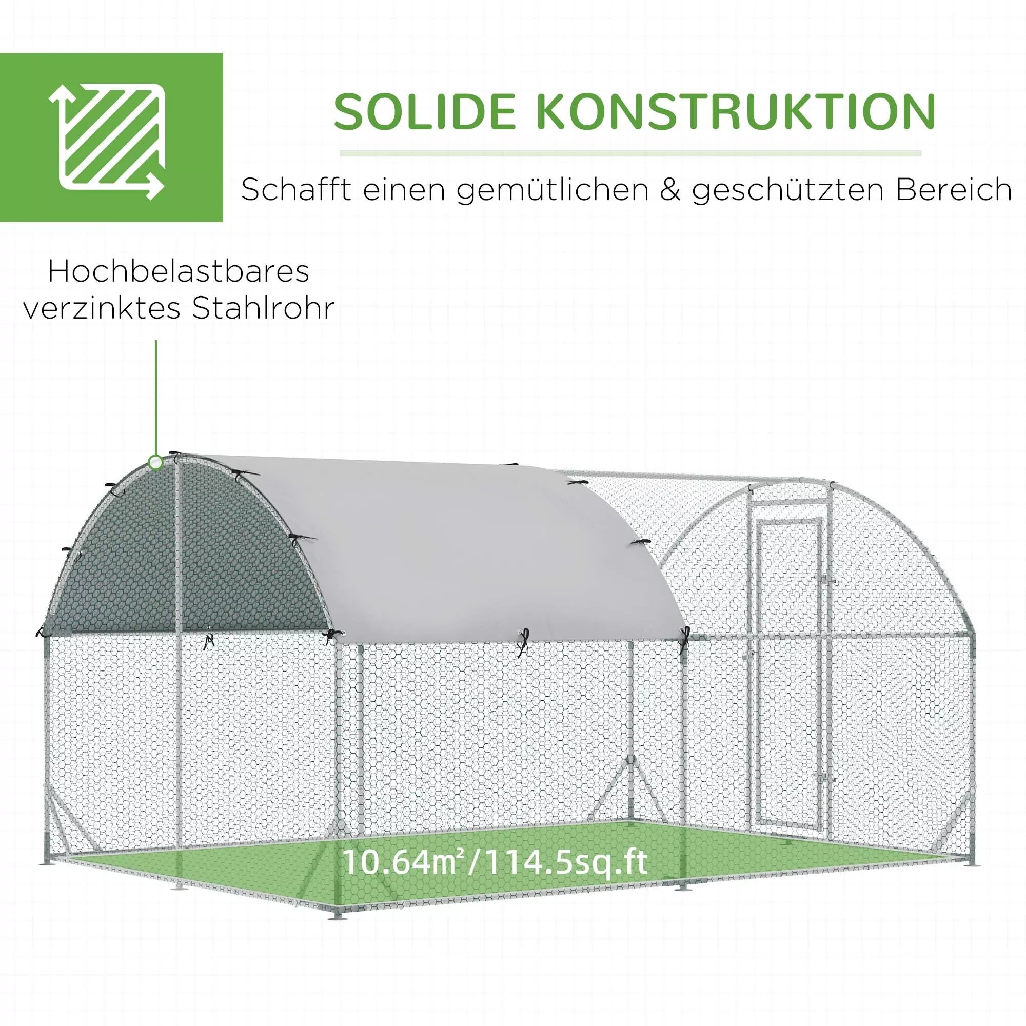 Āra aploks maziem dzīvniekiem, vistām, trušiem, pīlēm, izturīga konstrukcija, tērauds un Oksfordas audums