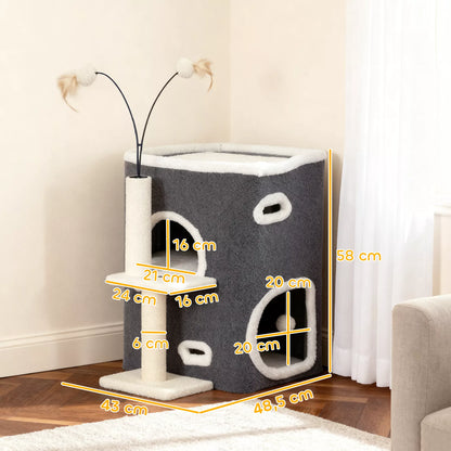 Cat scratching post, upper resting area, 2-storey house, sisal posts, grey