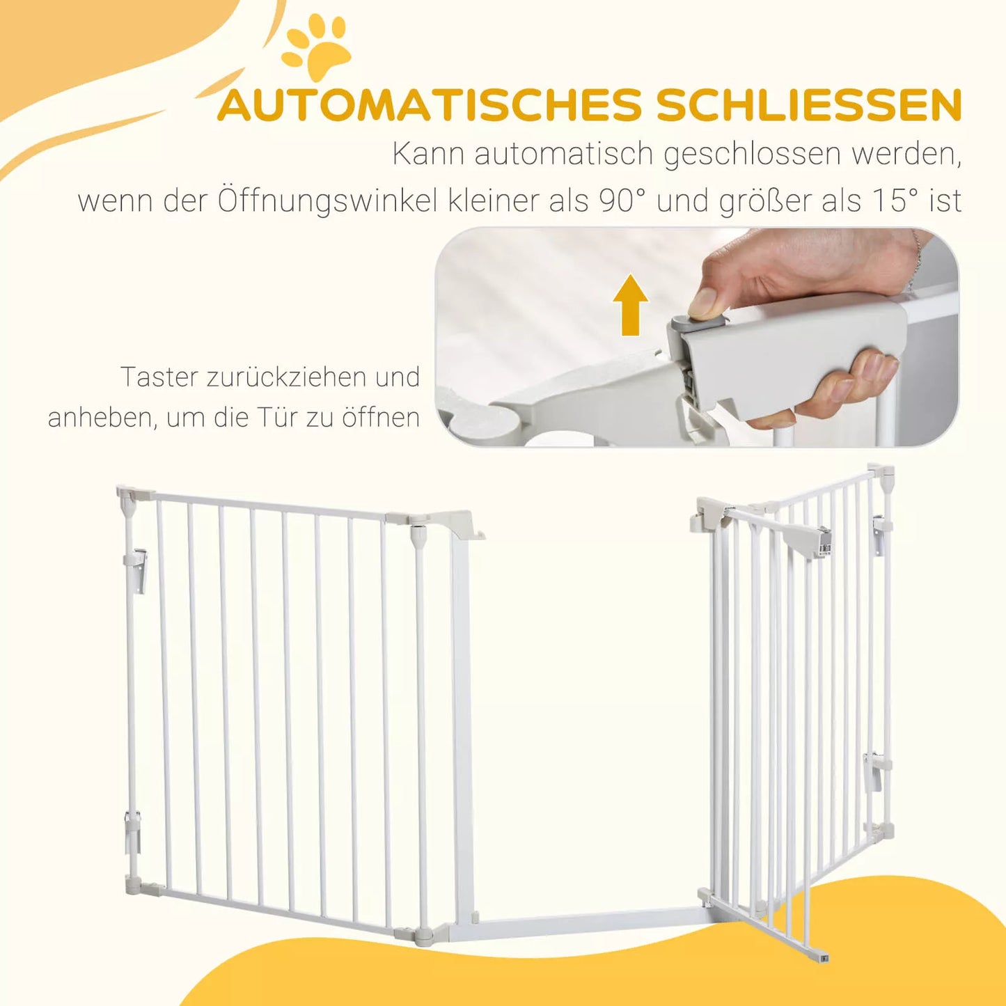 Suņu barjera, brīvstāvošs drošības būris 180 x 74,5 cm, saliekams suņu būris, durvju drošības barjera, kāpņu būris, suņu atdalīšanas būris kāpnēm, durvis, virtuve, gaitenis, 3 paneļi, balts