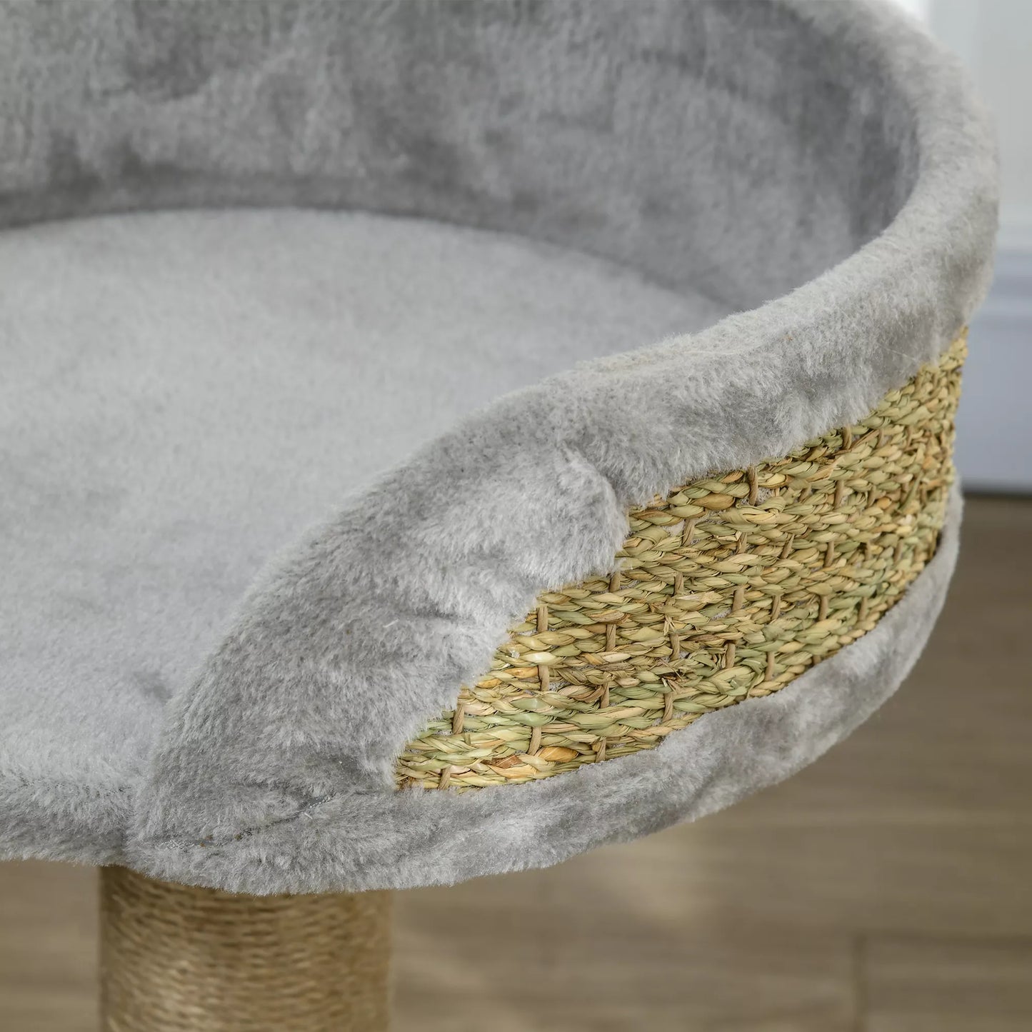 Kaķu skrāpēšanas stabs, kaķu gulta, kaķu grozs, ar rotaļu bumbu, 40 cm x 40 cm x 49 cm, pelēks