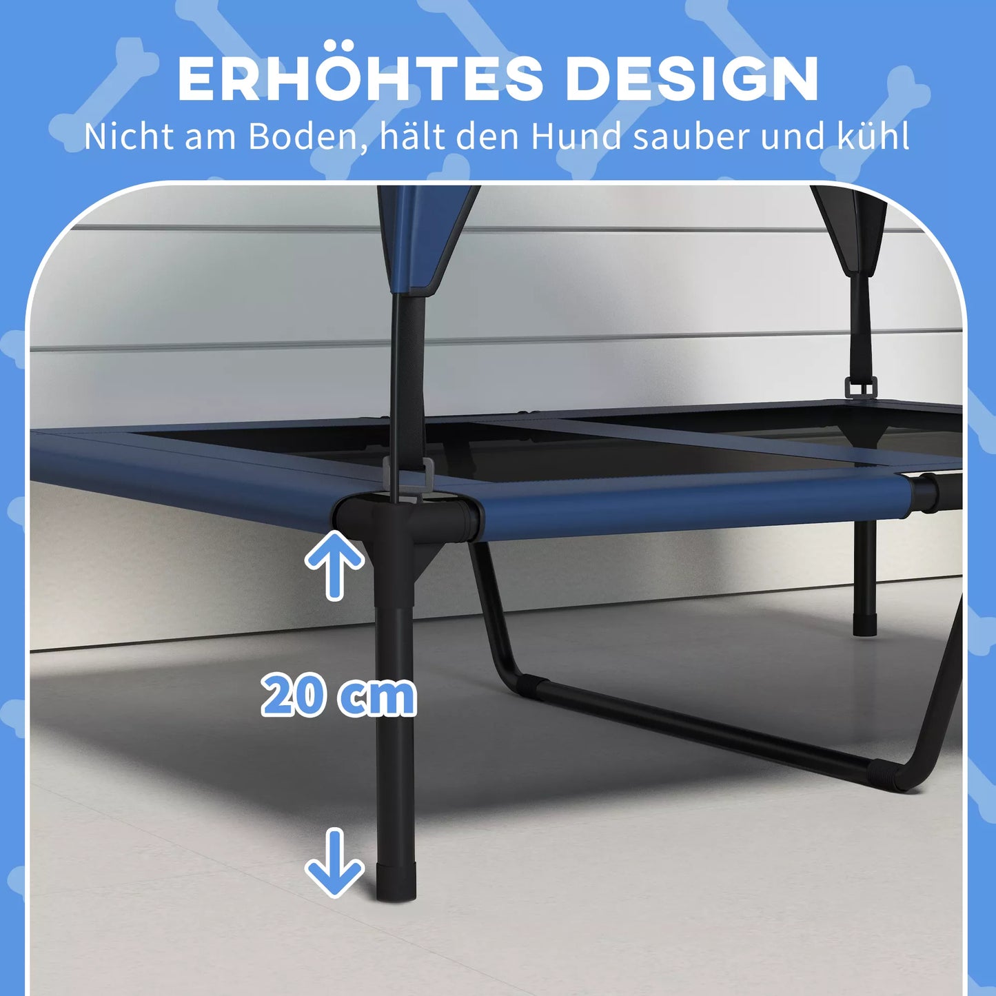 Šunų lova su stogeliu, kvėpuojanti, atstumianti vandenį, iki 30 kg, 91 x 76 x 89 cm, tamsiai mėlyna