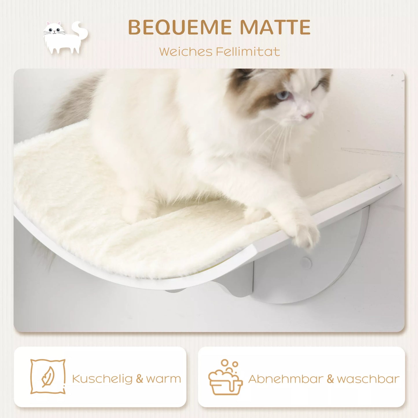 Cat shelf, wall-mounted, soft lying surface, up to 10kg, 41x28x21cm, white