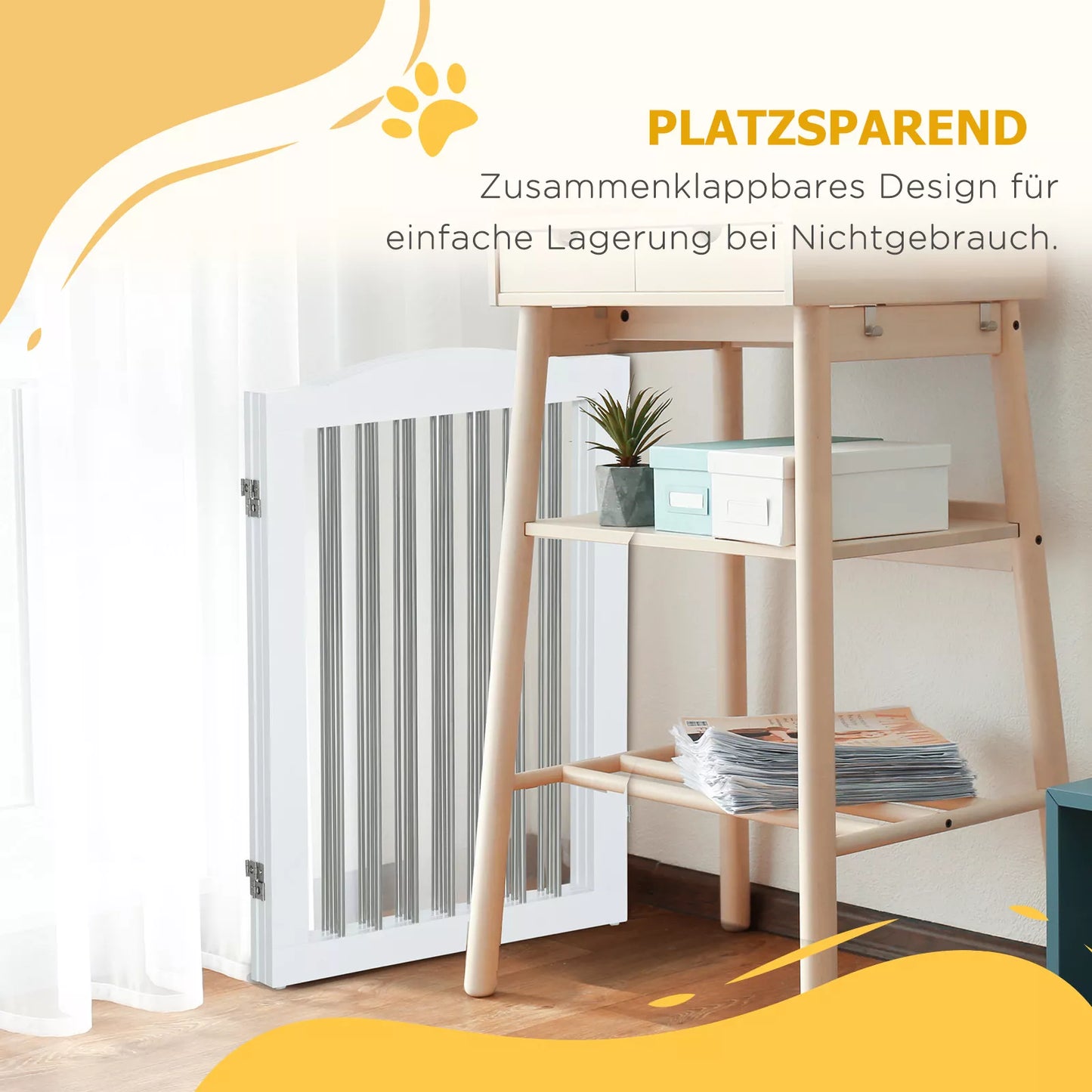 Šunų užtvaras, sulankstomas, reguliuojamos formos, šunims iki 20 kg, 154 x 80 x 30 cm, baltas