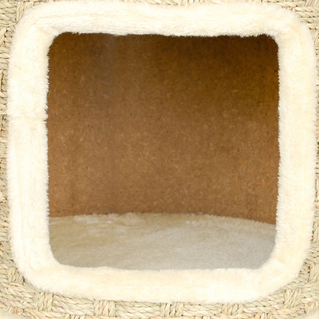 Kačių draskyklė, žaidimų ir poilsio zona, pliušas, Ø38 x 37A cm, chaki-smėlio spalvos, iki 5 kg