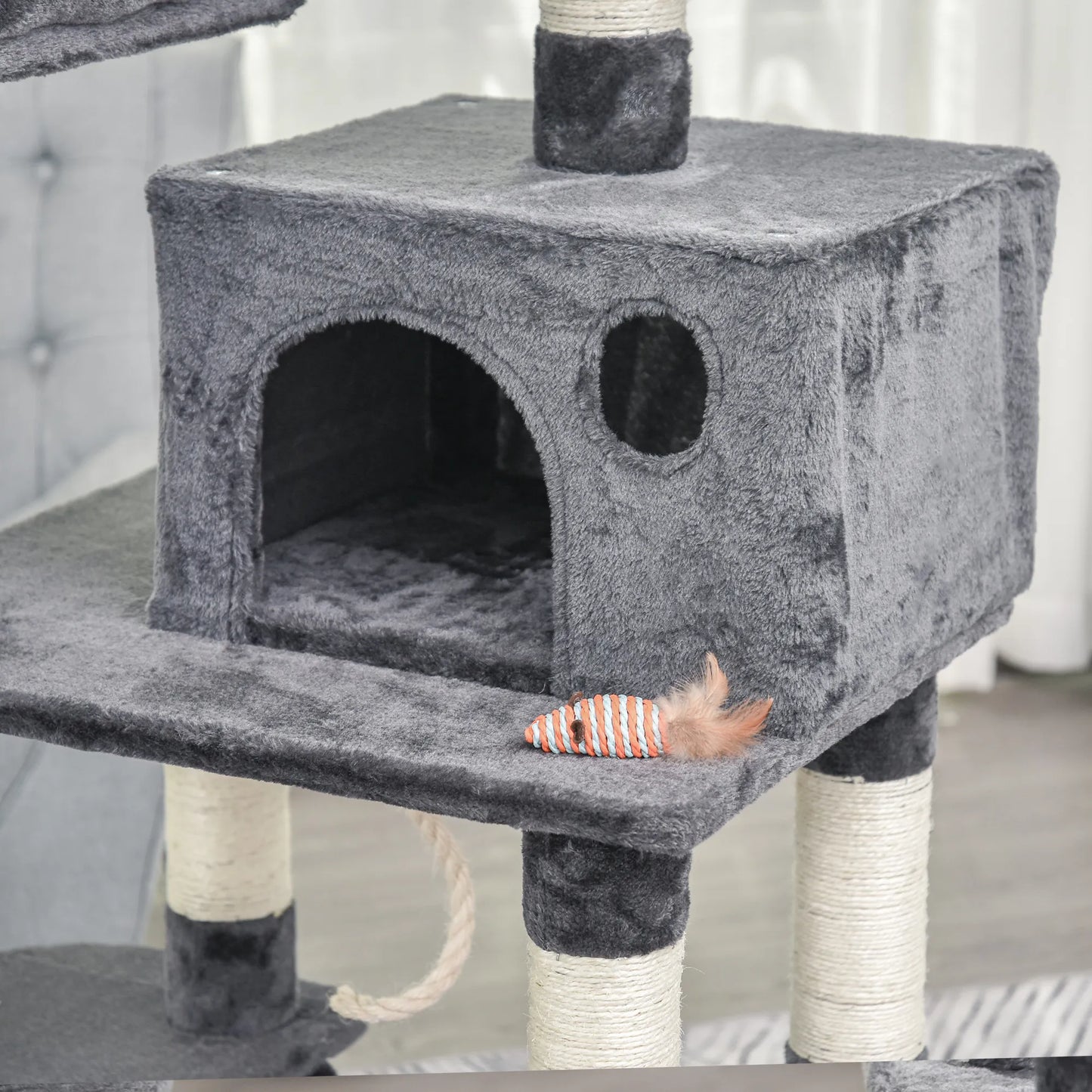 Luxury cat tree with hammock and house, dark grey, 60 x 48 x 144 cm