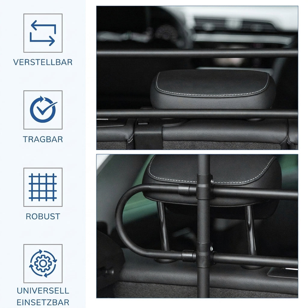 Apsauginės grotelės šunims į automobilį, reguliuojamos 87–135 cm pločio ir 60–105 cm aukščio, juodos