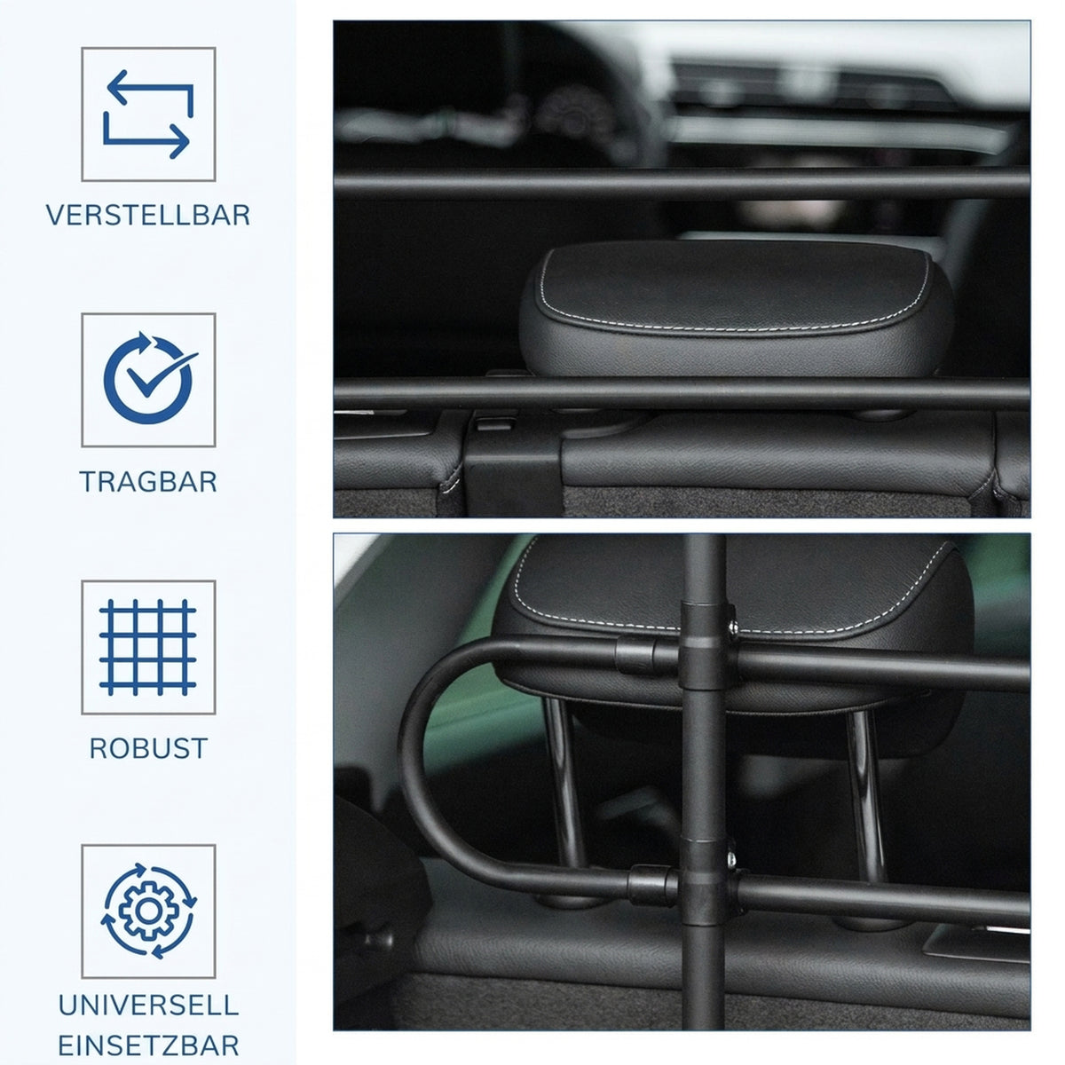 Apsauginės grotelės šunims į automobilį, reguliuojamos 87–135 cm pločio ir 60–105 cm aukščio, juodos