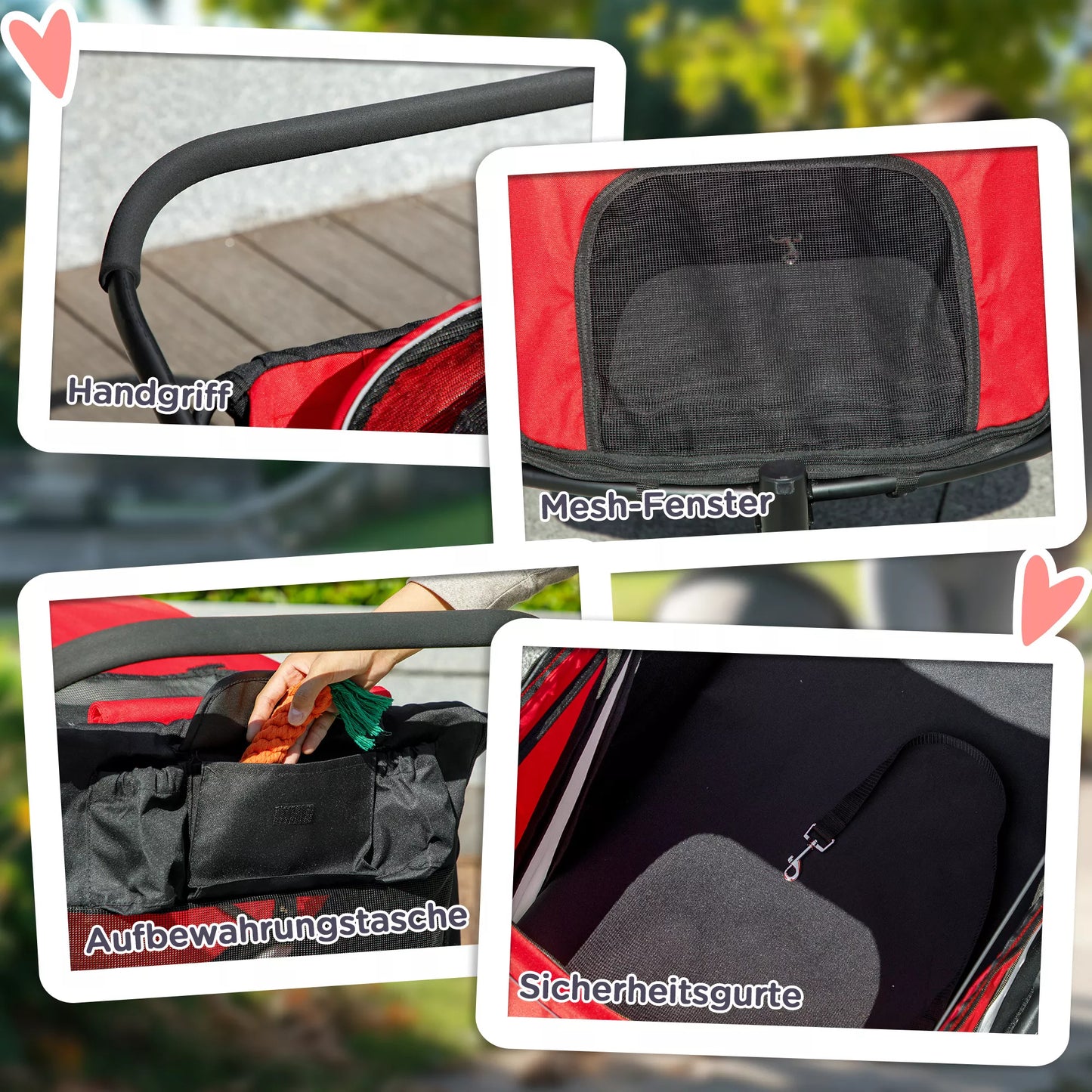 Suņu ratiņi, salokāmi, atverami, ar guļampaklājiņu, tērauda rāmis, sarkani/melni