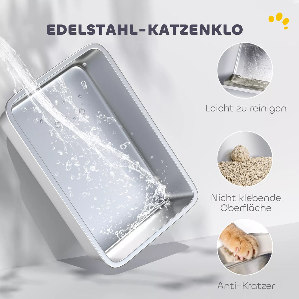 Kaķu pakaišu kaste, nerūsējošā tērauda, ​​XL iekšējā ietilpība, ar kausiņu, gaiši pelēka