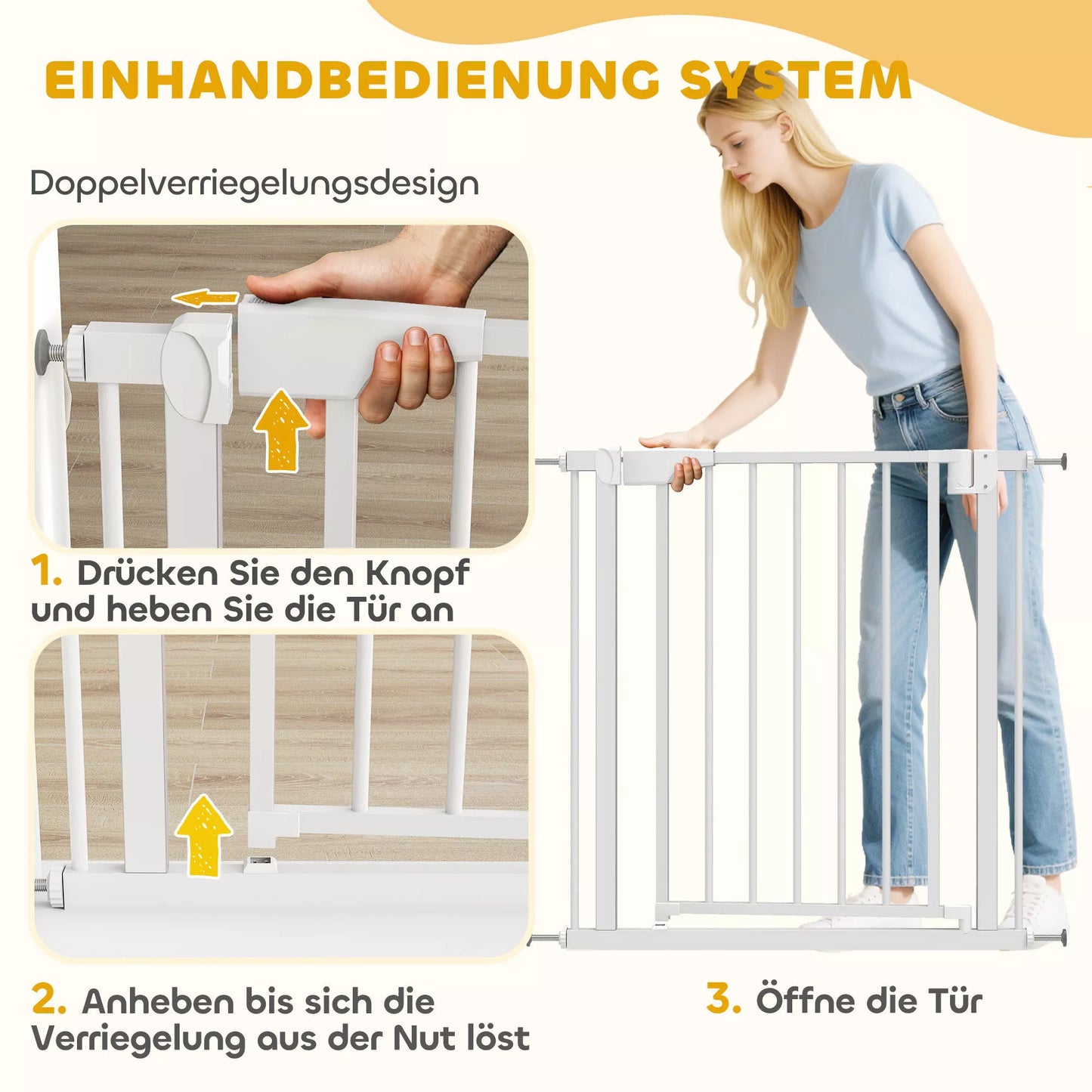 Apsauginiai varteliai, laiptų ir durų užtvaras be gręžimo su automatiniu uždarymu, plienas, 76-82x76 cm, balta