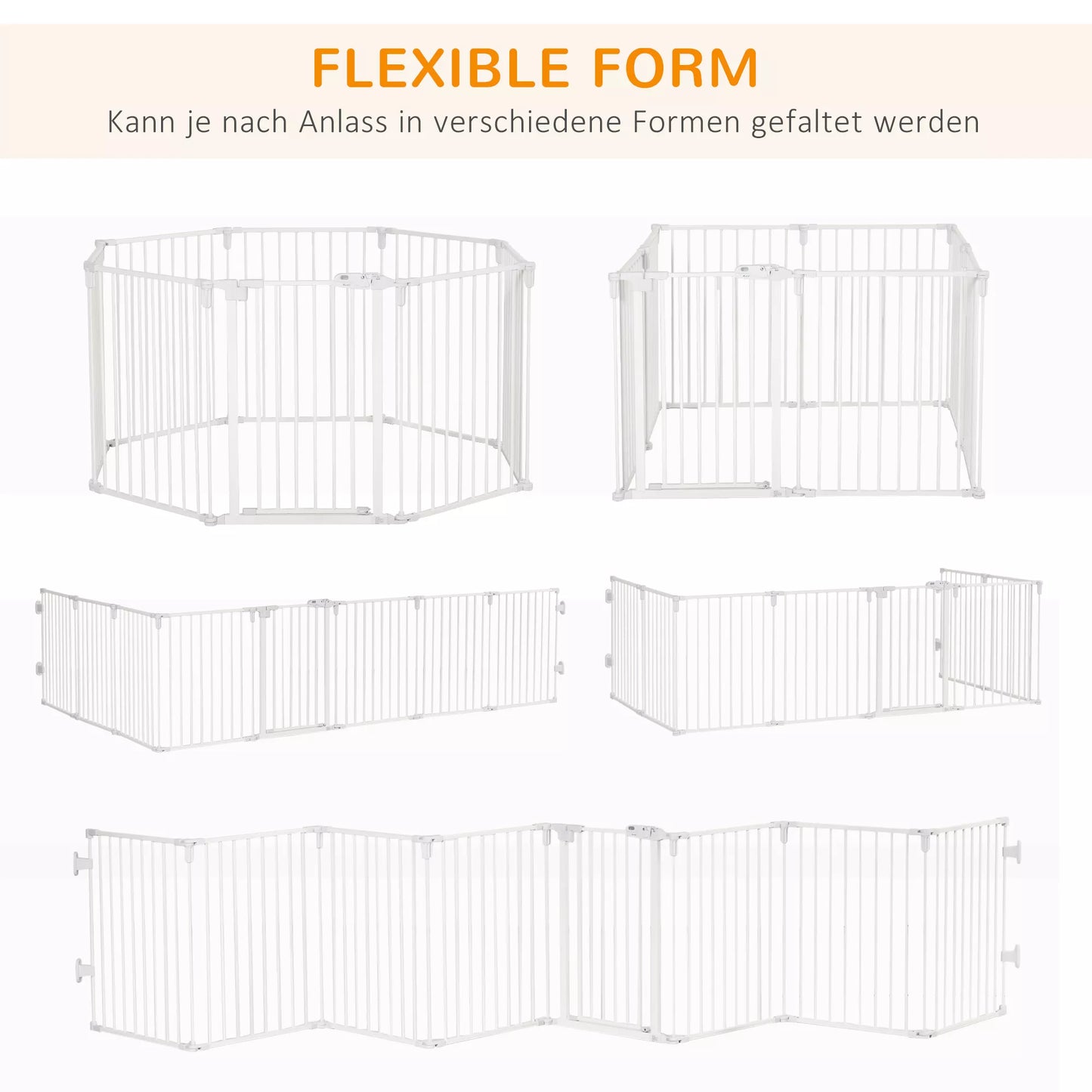 Lauko voljeras šuniukams, apsauginis atitvaras su durelėmis, sulankstomas, lankstus, 8 skydeliai po 60 x 76 cm, baltas