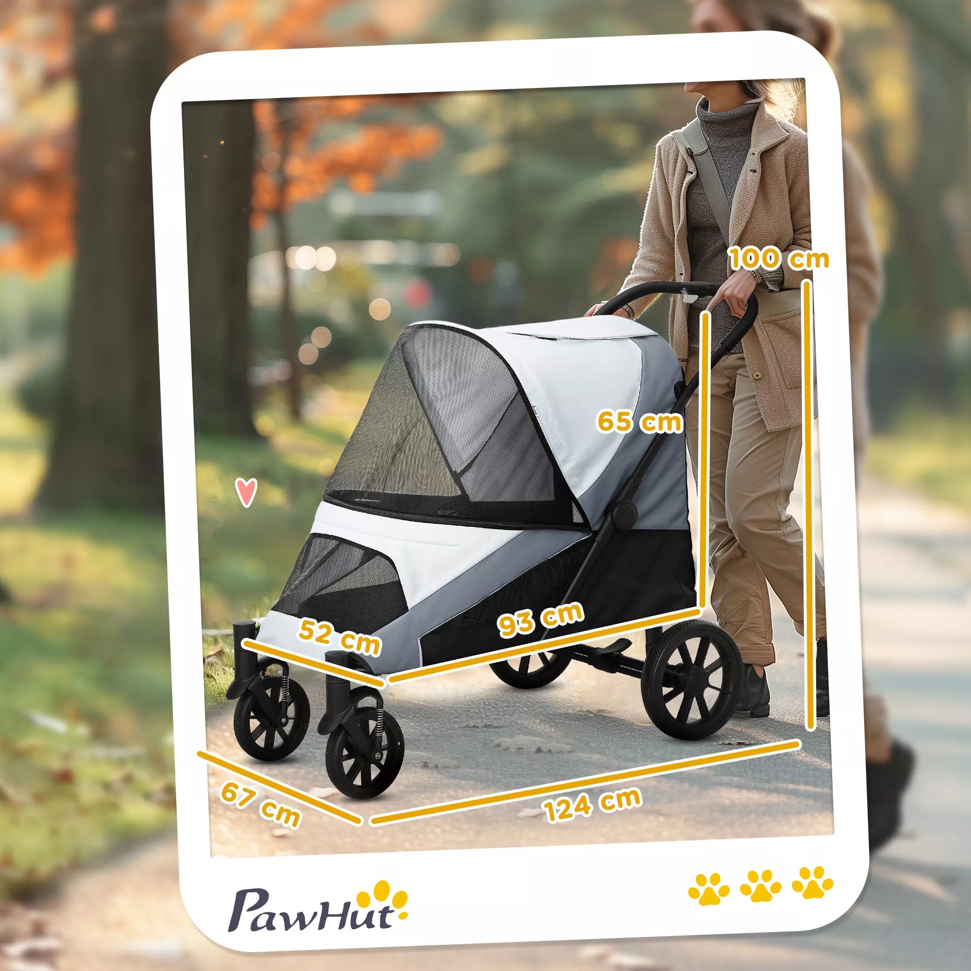 Suņu ratiņi, saliekami ratiņi lieliem suņiem, mājdzīvnieku ratiņi ar 4 riteņiem, drošības jostām, bremzēm, pelēki