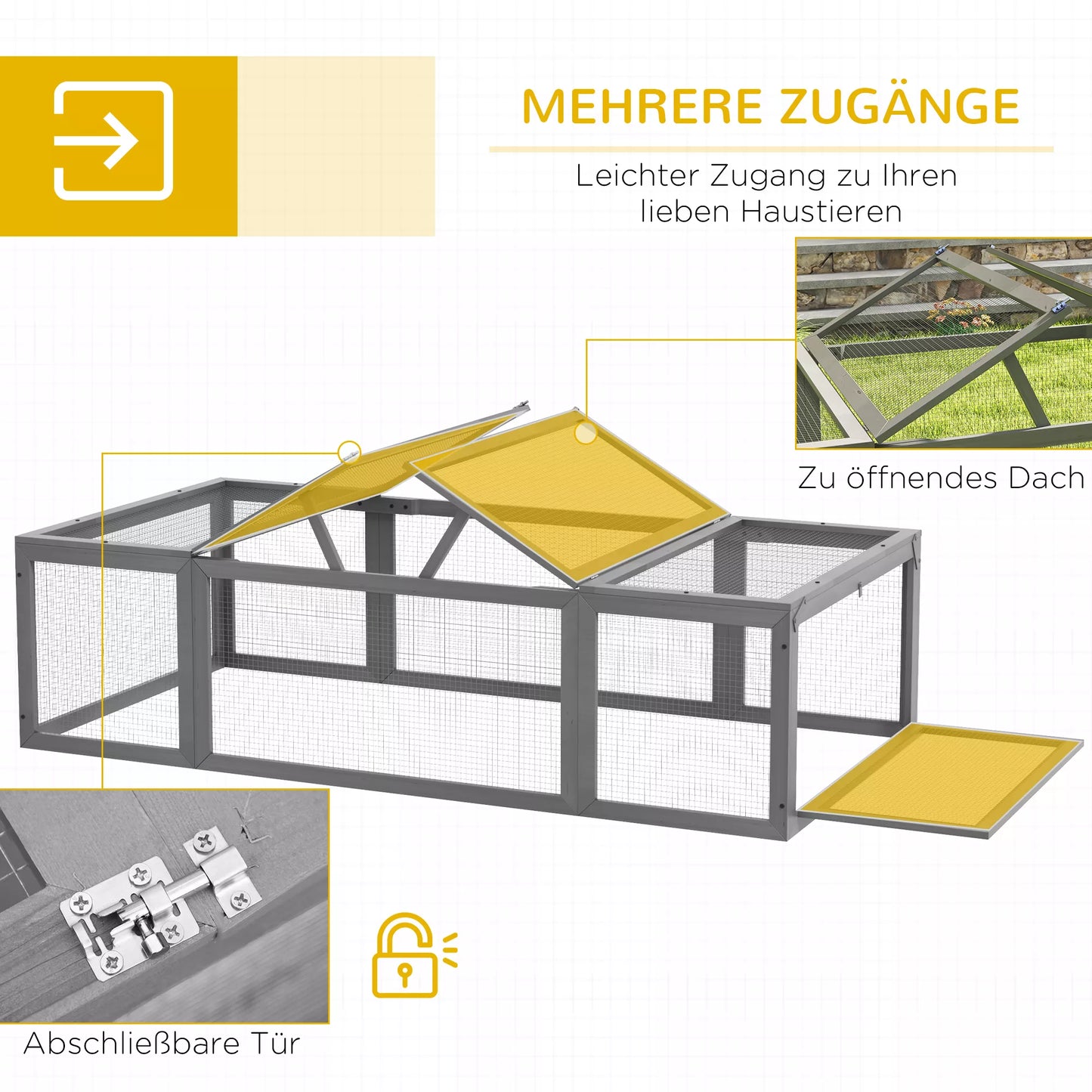 Pawhut Aptvaras smulkiems gyvūnams, atlenkiamas stogas, eglės mediena, pilkas