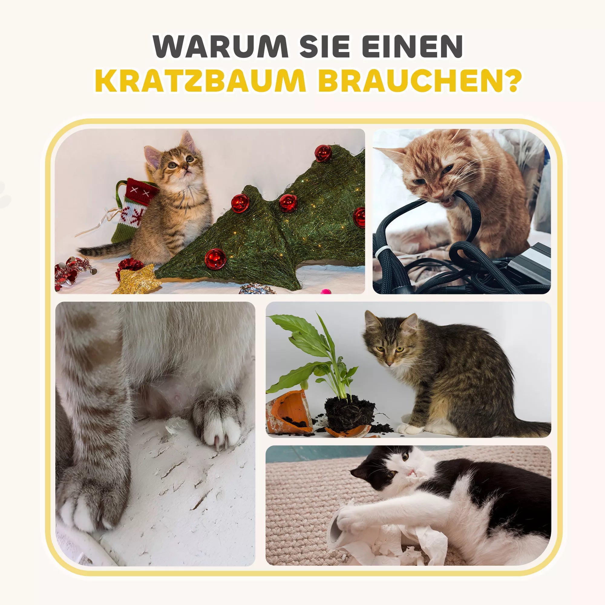 Katės draskyklė, 79 cm aukščio, Ø45 cm, trijų aukštų katės namelis su sizalio virve, katės urvelis, didelėms katėms, Chaki+Ruda
