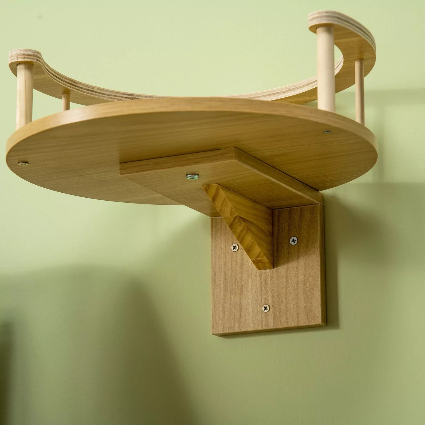 Pie sienas stiprināms kaķu gulta ar aizsargmalu, spilvens gulēšanai, stiprināšanai pie sienas, ozolkoka un krēmbalta, 34 x 34 x 10,5 cm