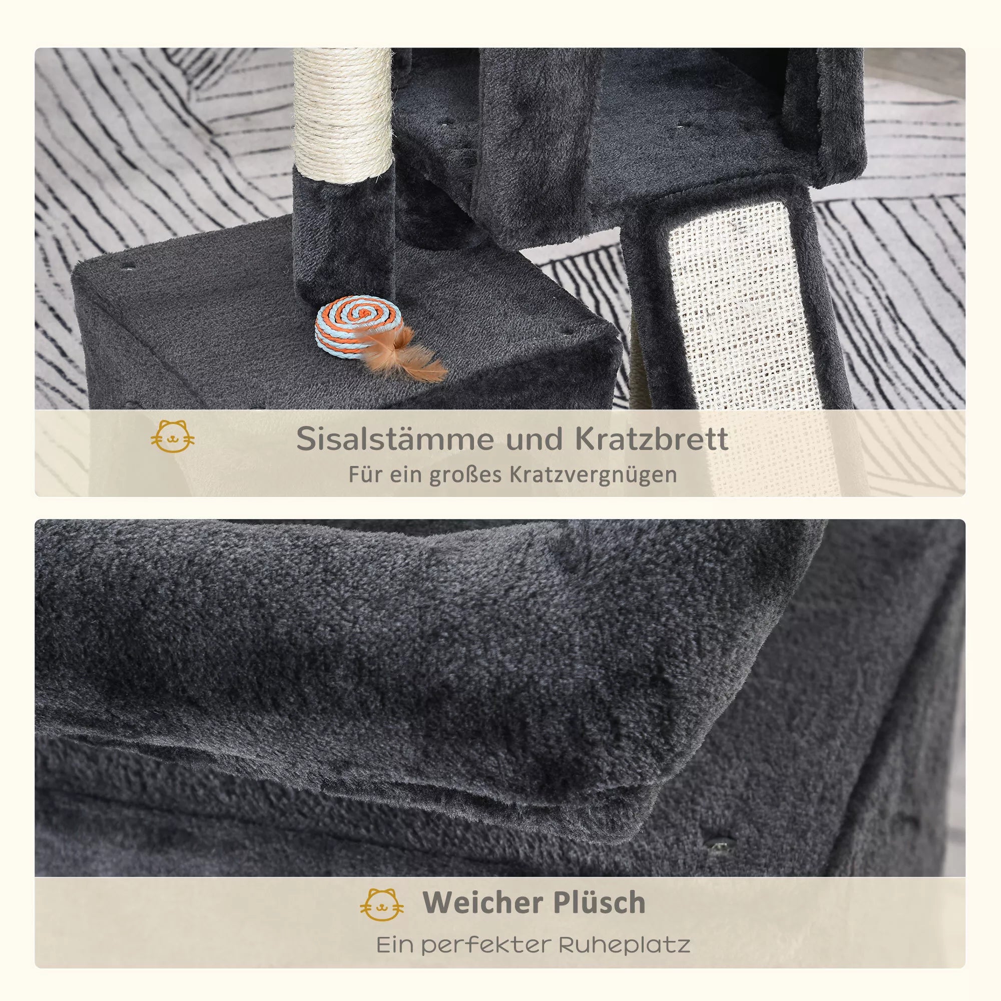 Kaķu skrāpēšanas stabs 83 cm Mazs kaķu skrāpēšanas stabs ar sizala stabiem, kaķu kāpšanas koks, mēbeles maziem kaķiem, tumši pelēks