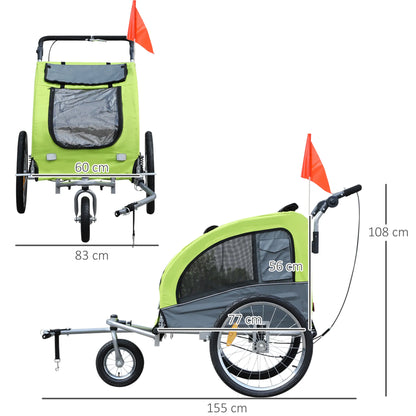 Pet trailer, dog trailer up to 20 kg, foldable, rain cover, reflectors, green+gray, 155 x 83 x 108cm
