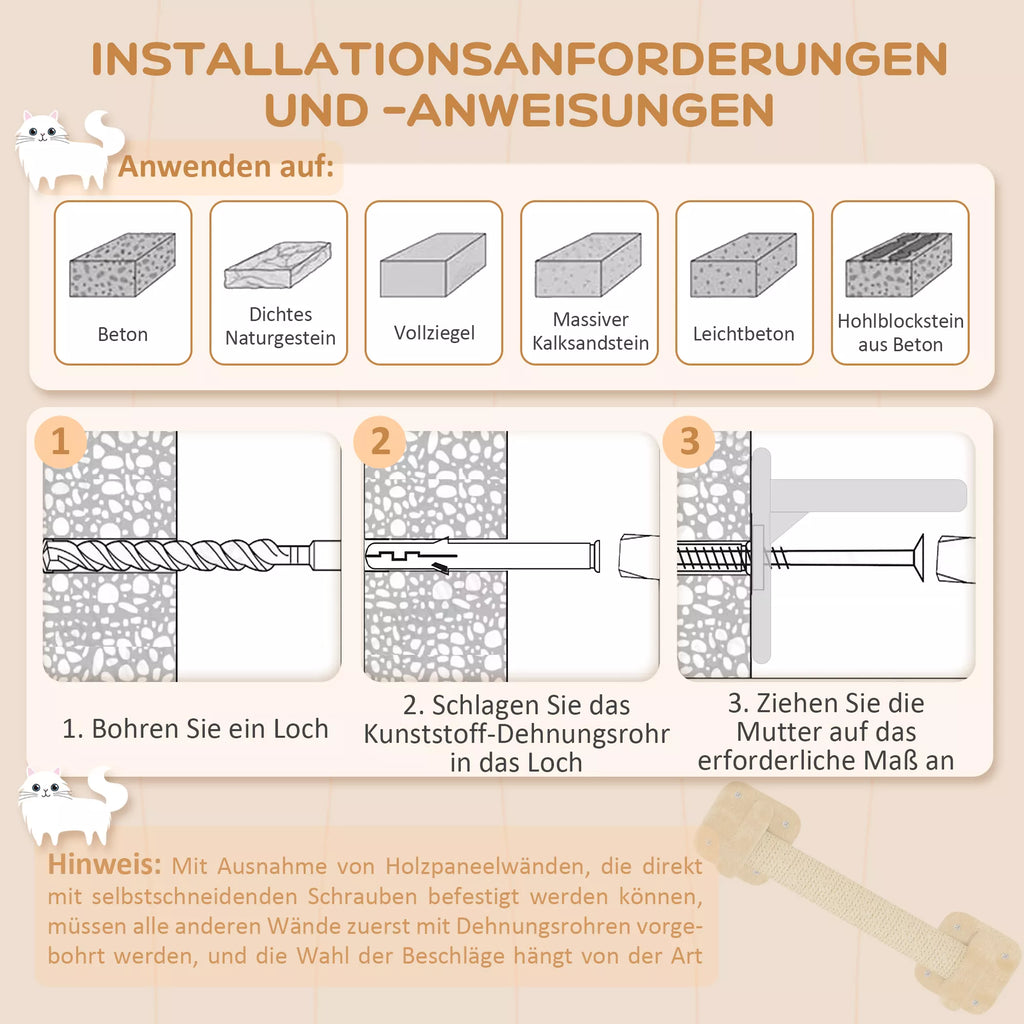 5 daļu kaķu kāpšanas komplekts ar skrāpējamiem stabiem, lēkšanas platformām, kāpnēm, mājiņu, sienas stiprinājumu, bēšs