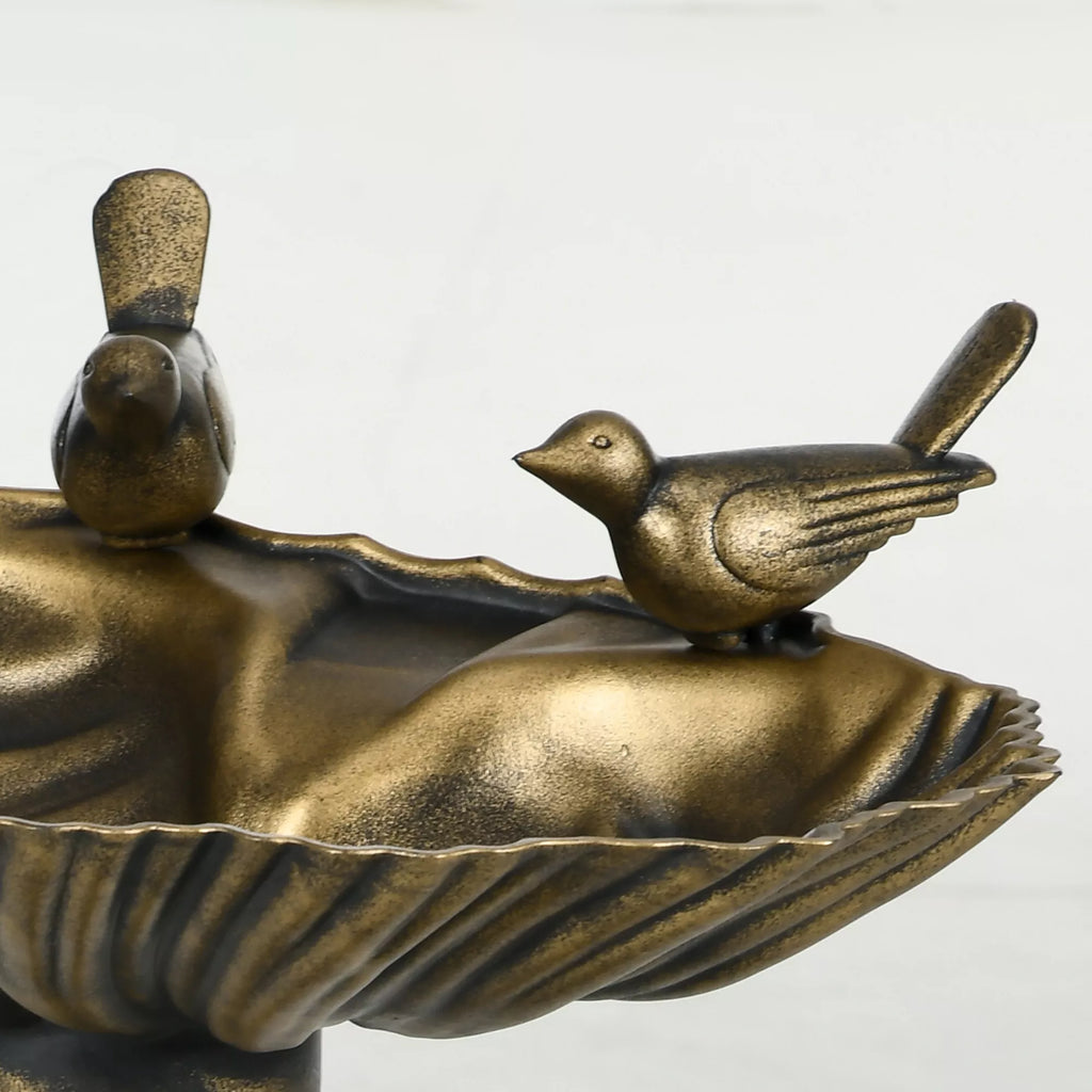 Paukščių girdykla, paukščių vonia su statulėlėmis, 2 baseinai, plastikas, senovinis stilius, 49,5L x 38B x 81H cm, bronzos spalvos