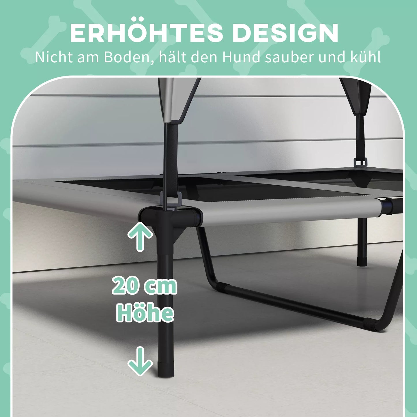 Šunų guolis su stogeliu, kvėpuojantis, atstumiantis vandenį, iki 30 kg, 91 x 76 x 89 cm, šviesiai pilkos spalvos