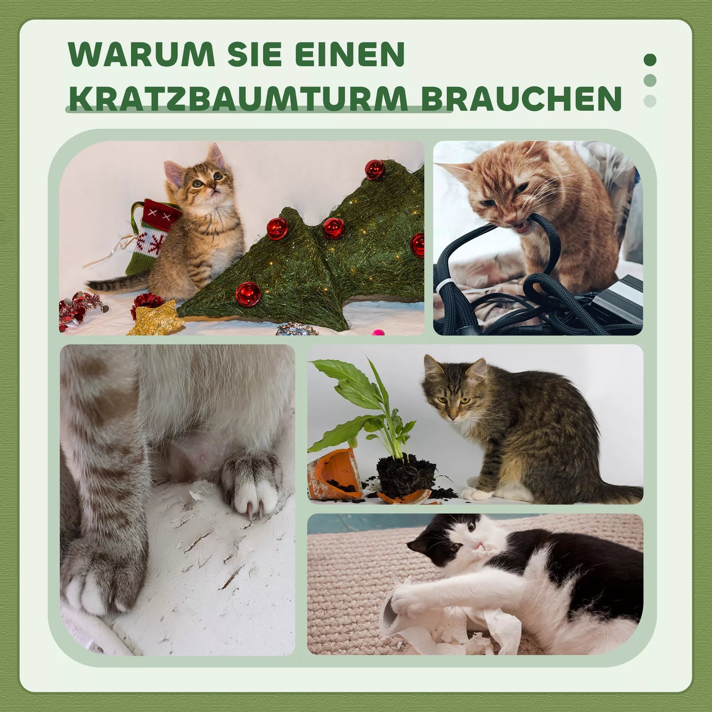 Kaķu māja 91 cm, rotaļu māja ar kaķu gultu, platforma no aitas vilnas, zaļa