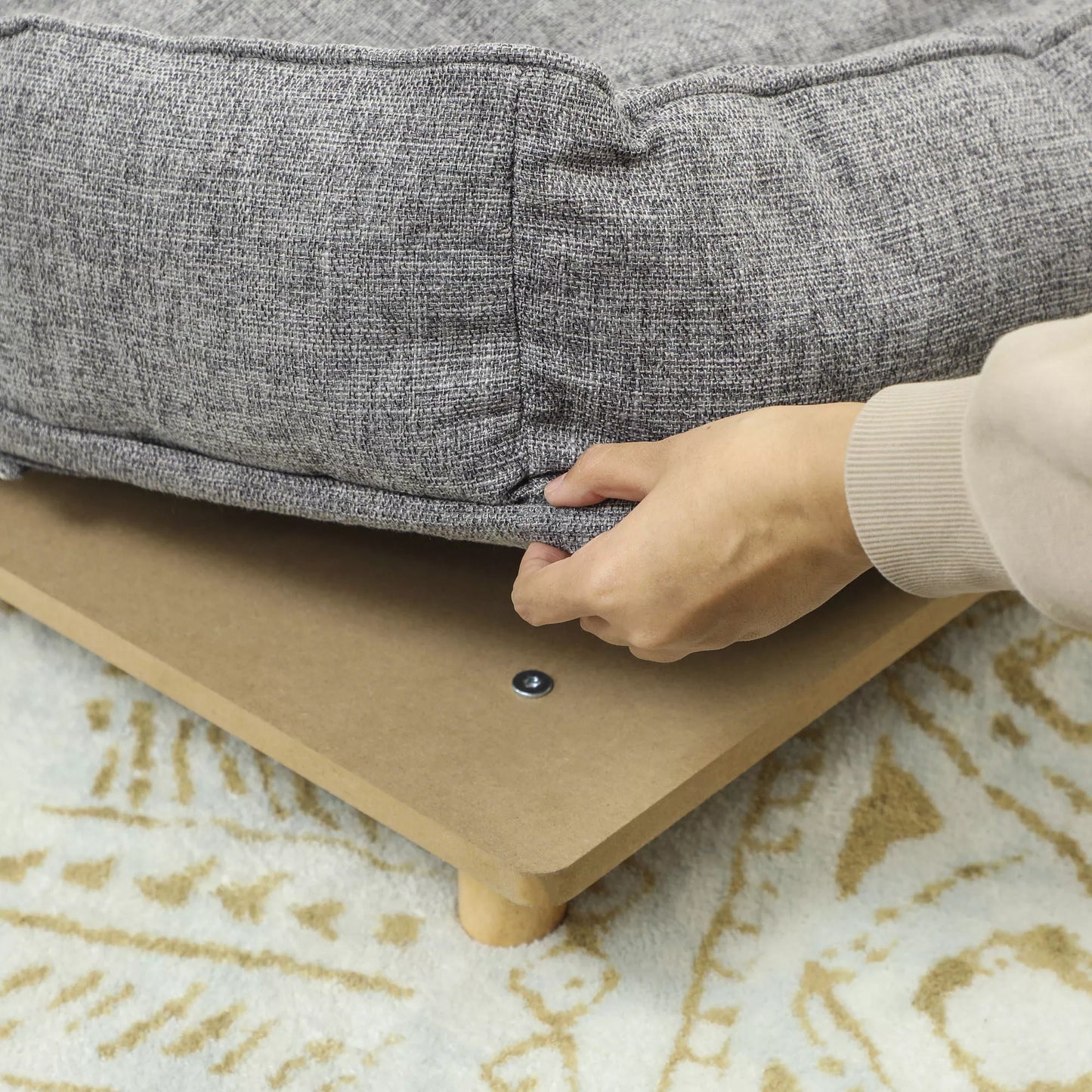 Suņu dīvāns, mājdzīvnieku dīvāns, mājdzīvnieku gulta, noņemams un mazgājams matracis, dabīgs + tumši pelēks