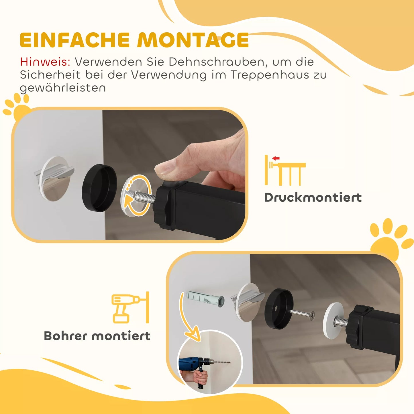 Suņu drošības barjera, piestiprināma ar skavām, regulējams garums, tērauds/ABS, 75-115 x 76 cm, melna