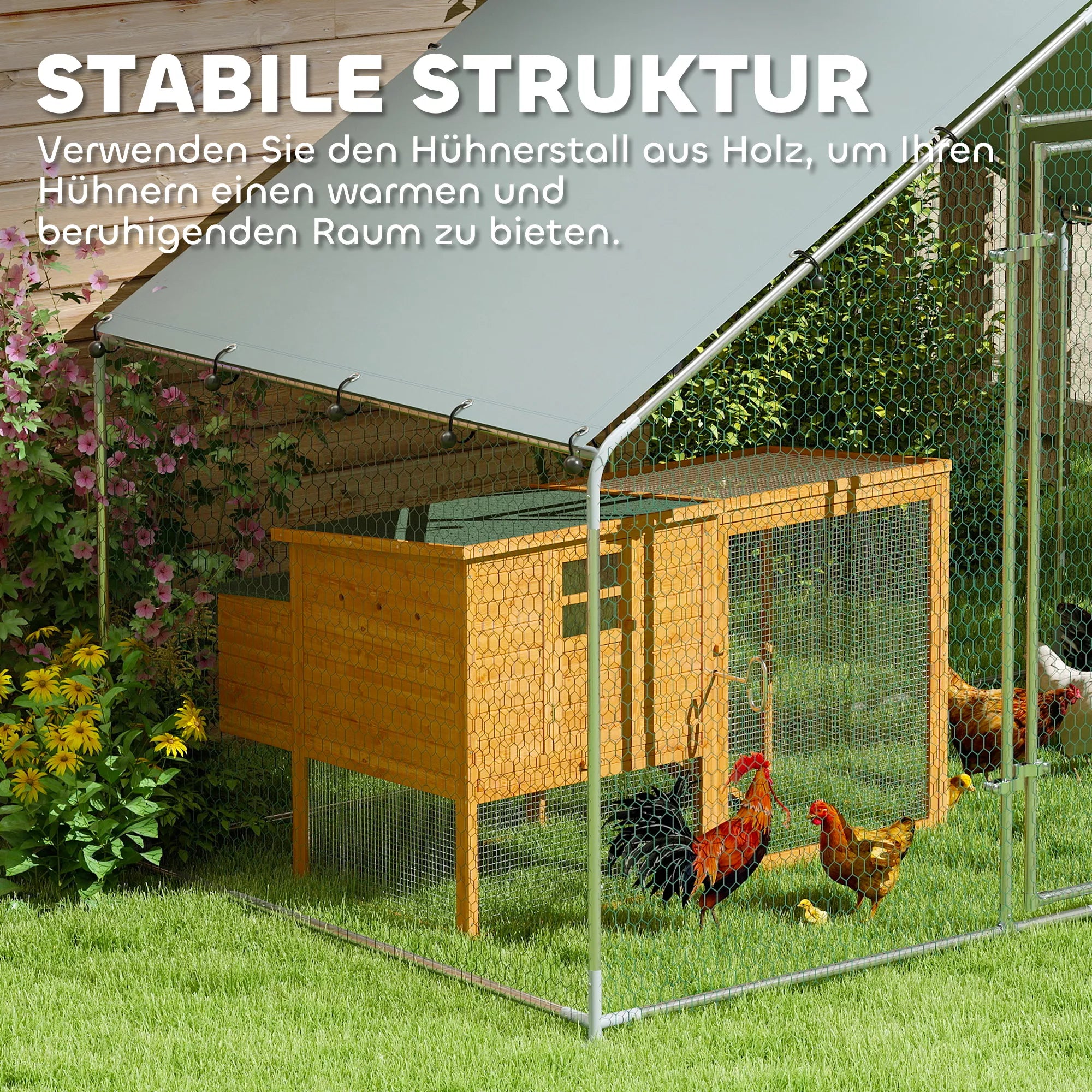 Vistu kūts 5-8 vistām, jumta nojume, slēdzamas durvis, tērauda rāmis, 5,1 m², 3 x 1,7 x 1,9 m