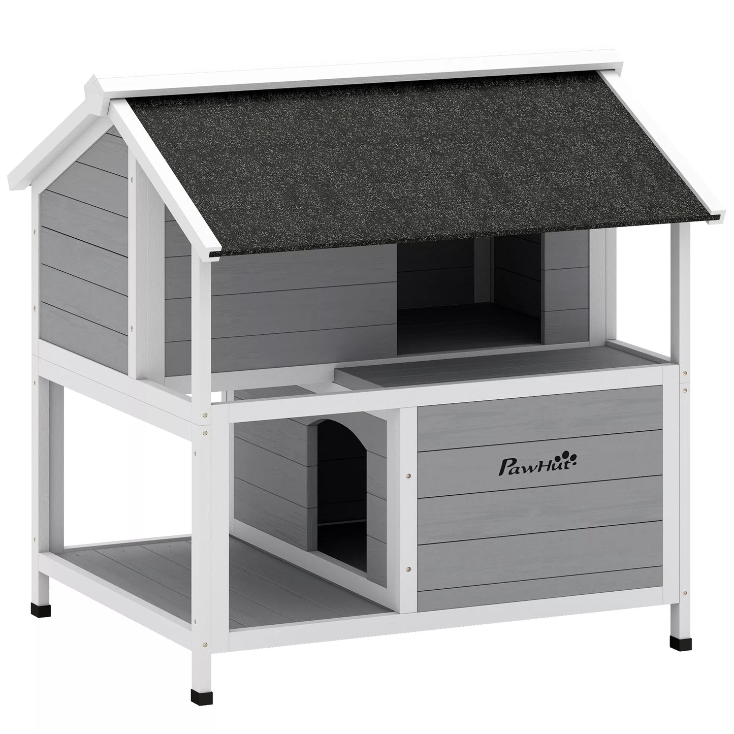Outdoor cat house, outdoor shelter, waterproof, opening roof, fir wood, 80 x 93 x 95, gray