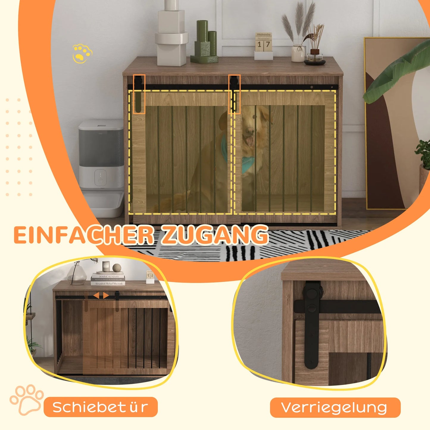 Šunų narvas, užrakinamas, medžio išvaizda, rustikinis dizainas, 98 cm x 58 cm x 67 cm, riešuto + juoda