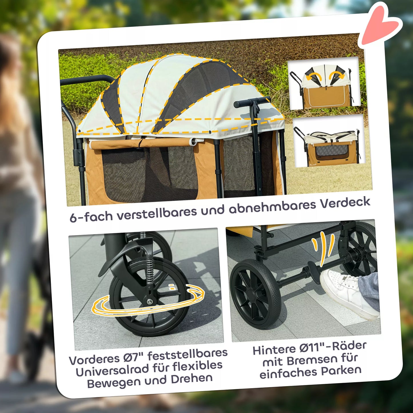 Salokāmi suņu ratiņi suņiem un kaķiem līdz 30 kg, 110 x 65 x 102 cm, brūni