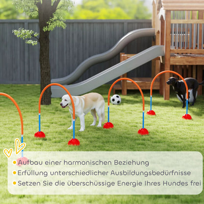 4 daļu suņu veiklības treniņu aprīkojums ar 4 durvīm, regulējams platums, ar pārnēsāšanas somu, dārzam, zils
