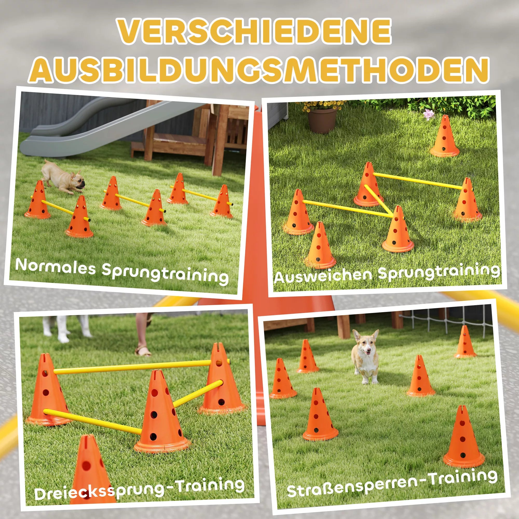 Agility rinkinys šunims 3 dalių agility įranga šunų dresūrai Stumiamų kliūčių rinkinys su 6 kūgiais 3 kliūtys Nešimo krepšys