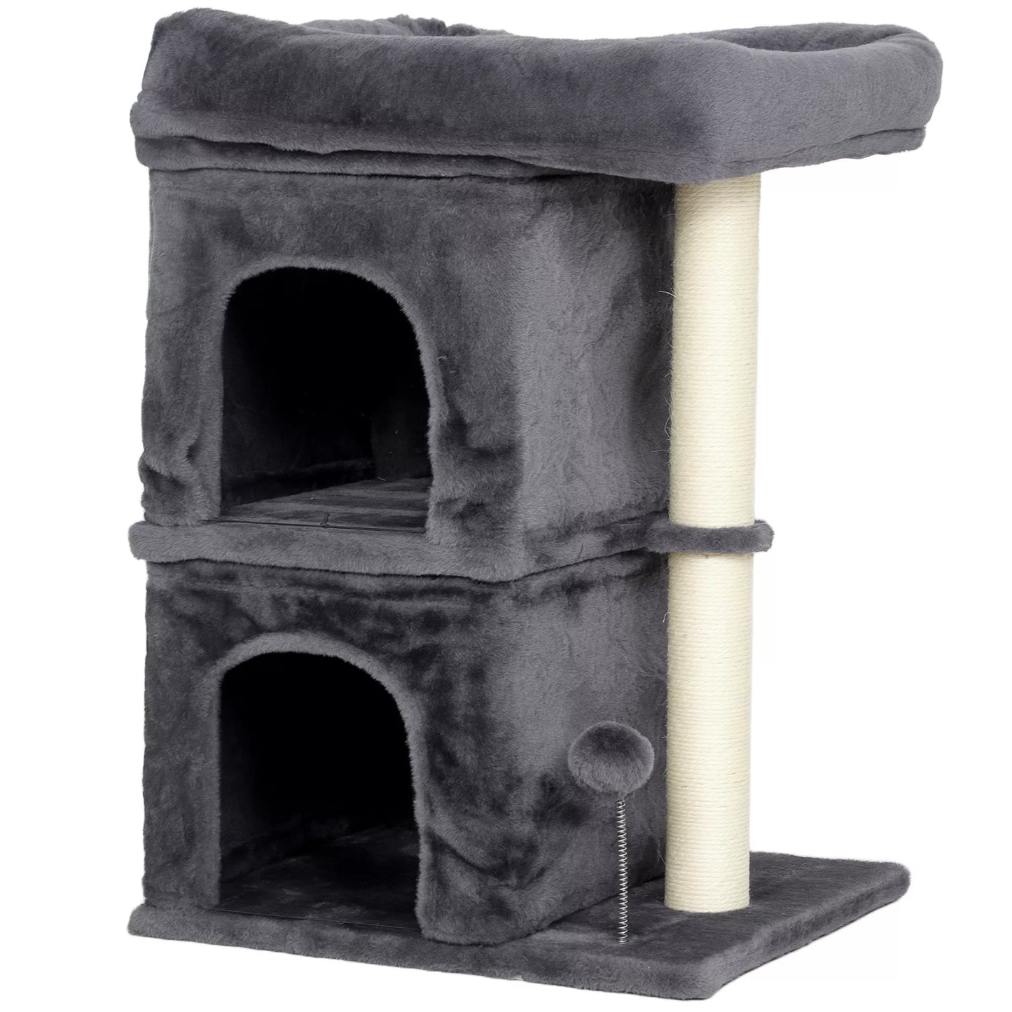 Cat scratching post, Cat tower, 2 caves, platform, sisal pole, compact, dark gray