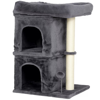 Cat scratching post, Cat tower, 2 caves, platform, sisal pole, compact, dark gray