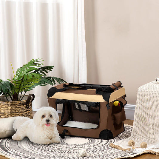 Šunų krepšys Šunų transportavimo krepšys, 3 įėjimai, sulankstomas, 70 x 51 x 50 cm, rudas + smėlio spalvos