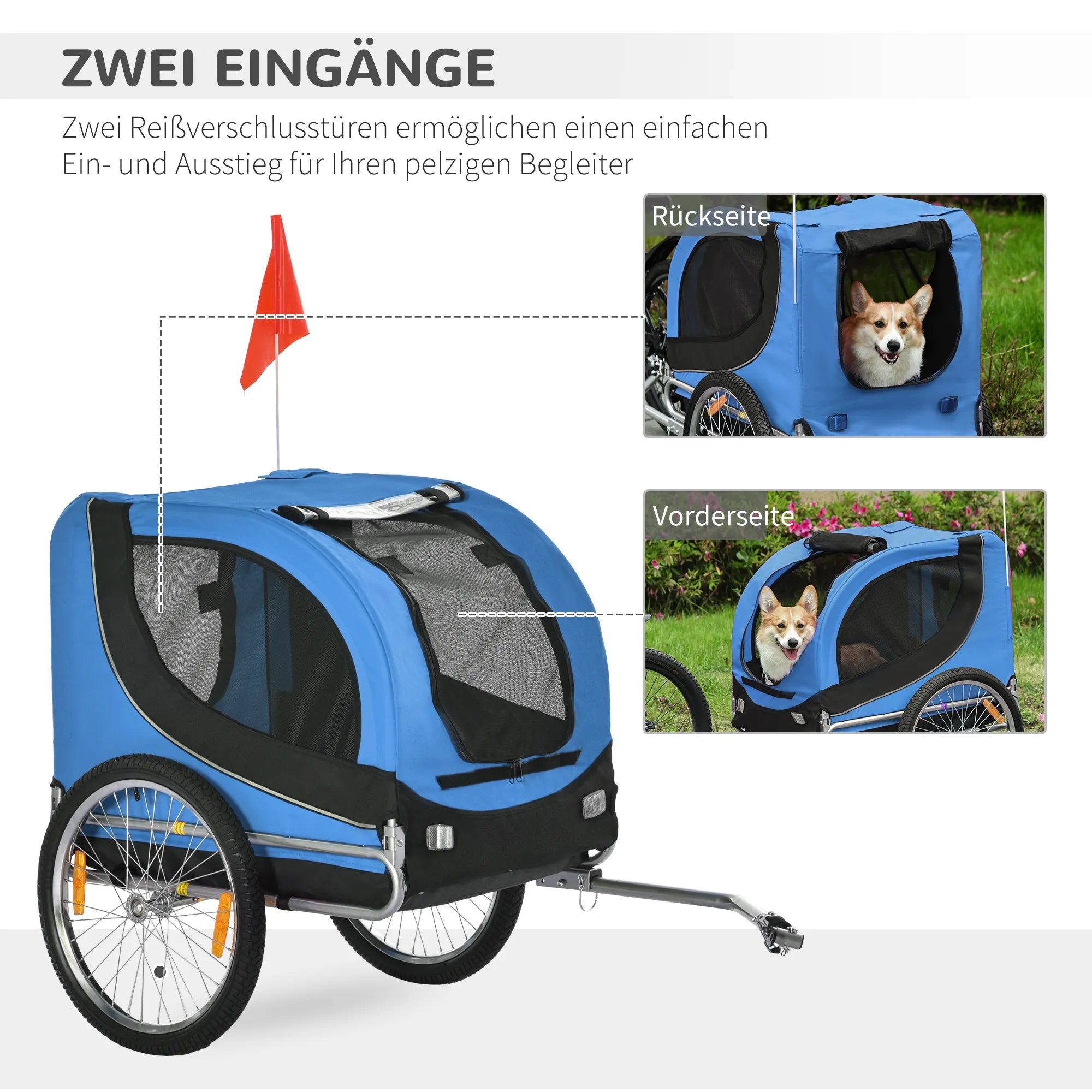 Dviračių priekaba iki 20kg, universali jungtis, saugos diržas, atšvaitas, plienas, mėlyna+juoda