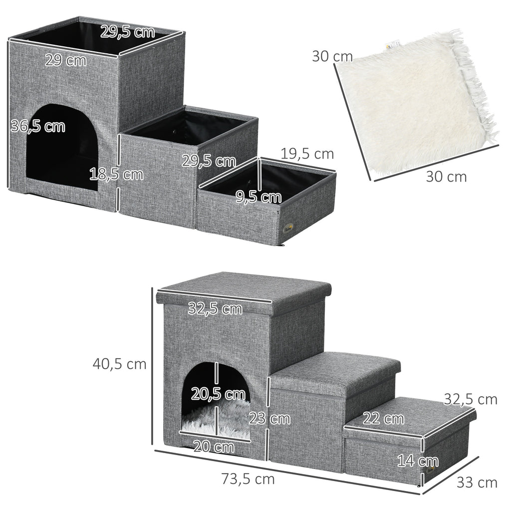 Laipteliai augintiniams su nameliu ir paslėpta daiktadėže, 73,5x33x40,5 cm, katėms iki 5 kg, šviesiai pilki