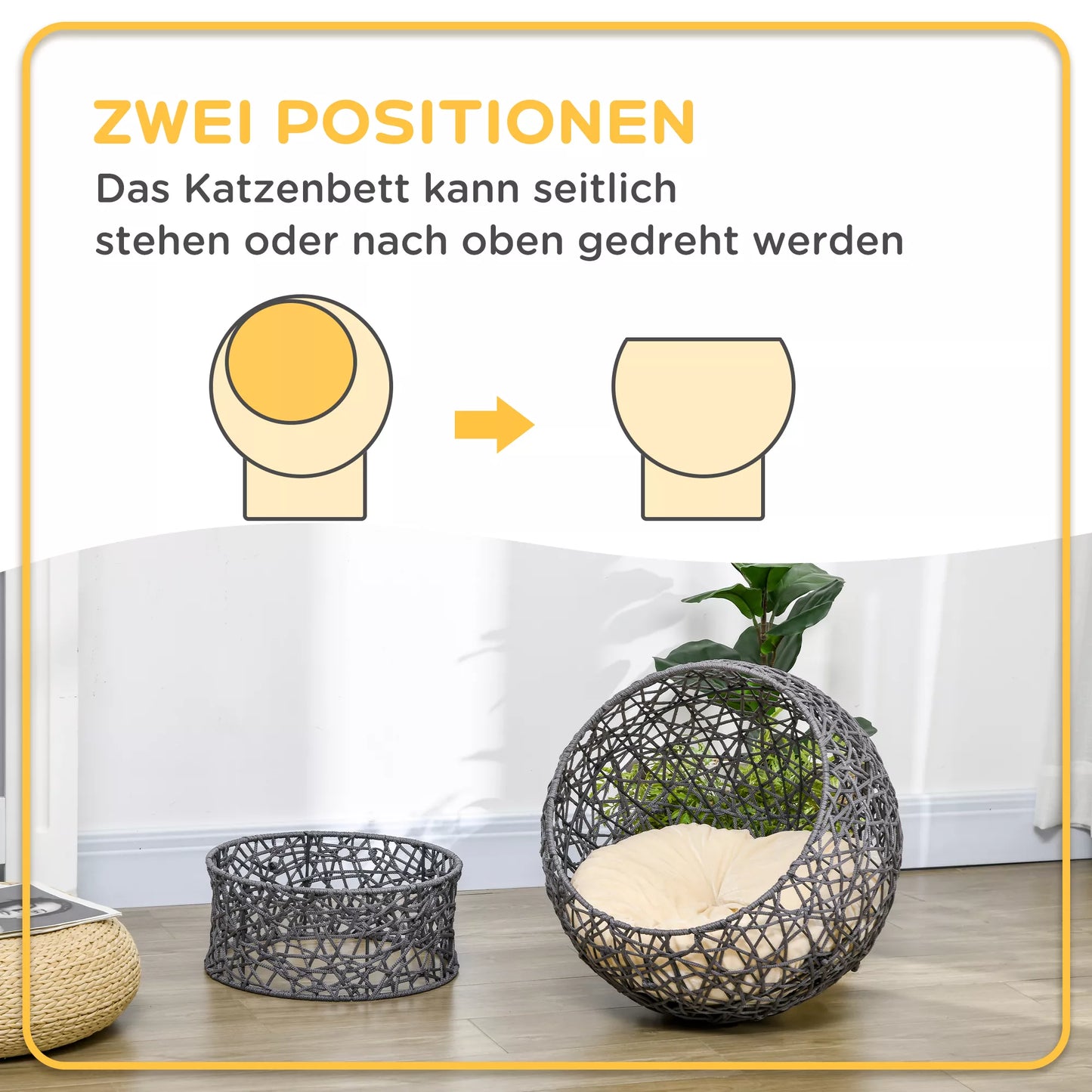 Katės krepšys, katės guolis su pagalvėle, 2 dalių, 50 cm x 50 cm x 60 cm, kreminės baltos + antracito