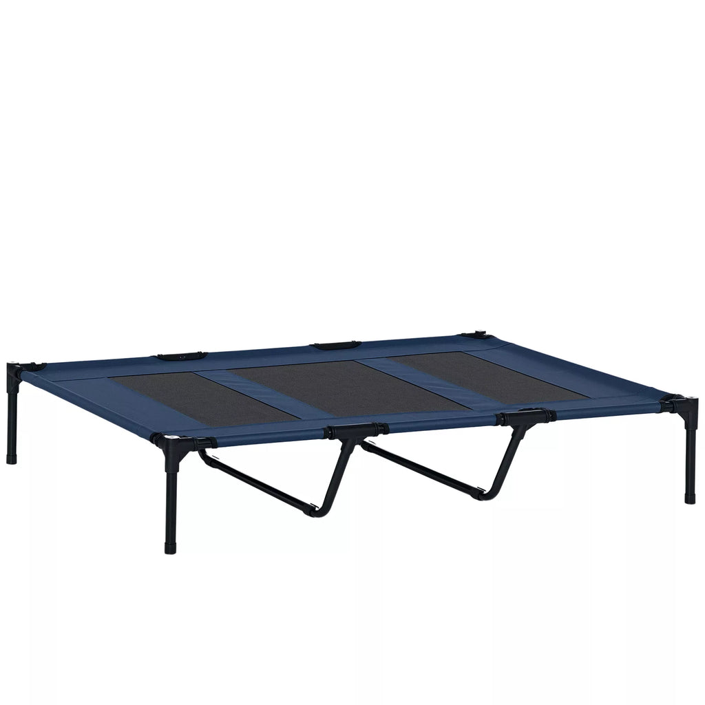 Sulankstomas lauko šunų guolis su paaukštinta platforma, 122 cm x 92 cm x 23 cm, mėlyna + juoda