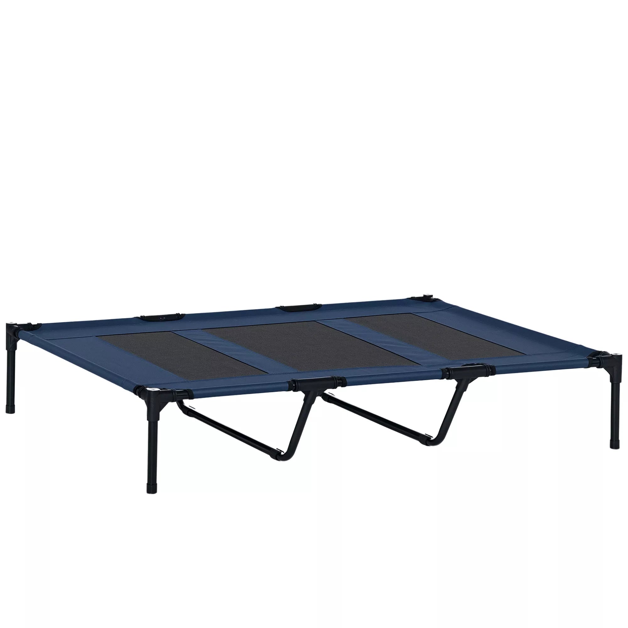 Sulankstomas lauko šunų guolis su paaukštinta platforma, 122 cm x 92 cm x 23 cm, mėlyna + juoda