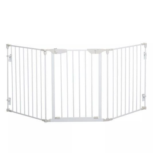 Šunų barjeras, laisvai pastatomas apsauginis gardelis 180 x 74,5 cm, sulankstomas šunų gardelis, durų apsauginis barjeras, laiptų gardelis, šunų atskyrimo gardelis laiptams, durims, virtuvei, koridoriui, 3 paneliai, baltas