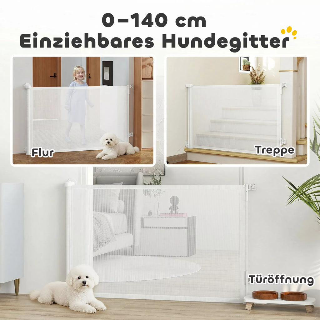 Izvelkami metāla aizsargvārtiņi suņiem, 0–140 cm, balti