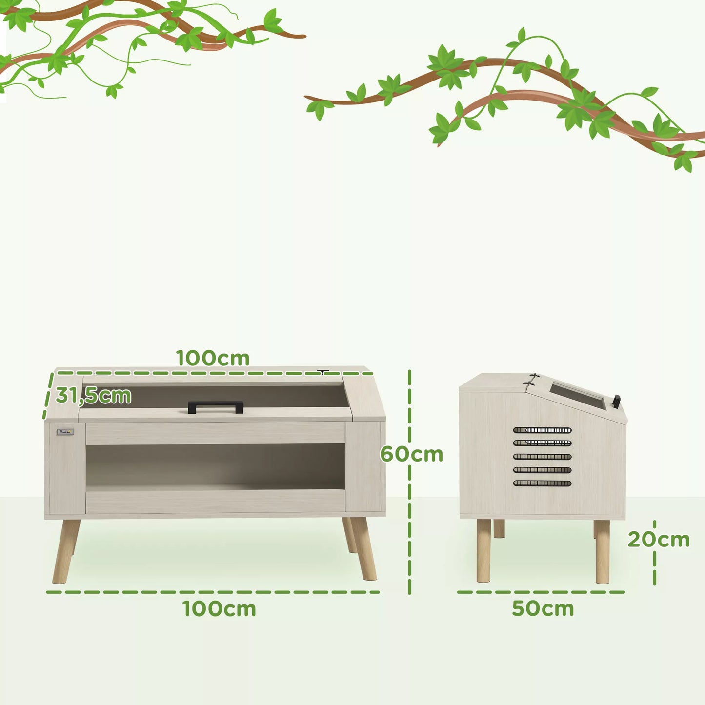 Roplių terariumas, 140 litrų, su stiklo langeliu, suderinamas su šildymo kilimėliu