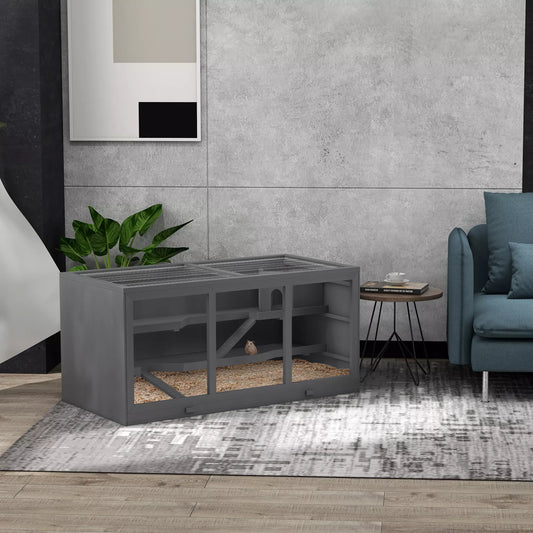 Rūķu kāmja būris, grauzēju būris, mazo dzīvnieku kaste, aizslēdzama, koka, viegli kopjama, pelēka