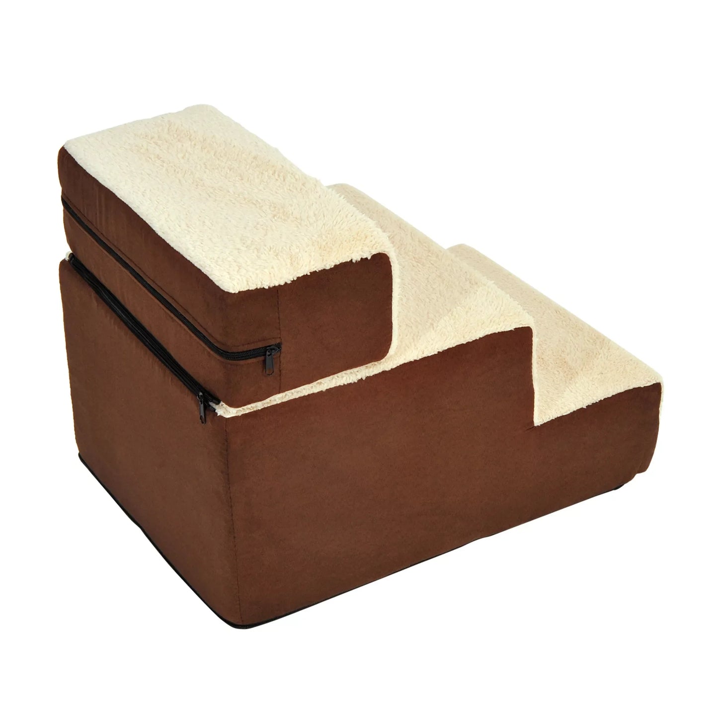 Kāpnes mājdzīvniekiem, 3 pakāpienu kāpnes suņiem un kaķiem, plīša, bēšas, 54 x 40 x 39 cm