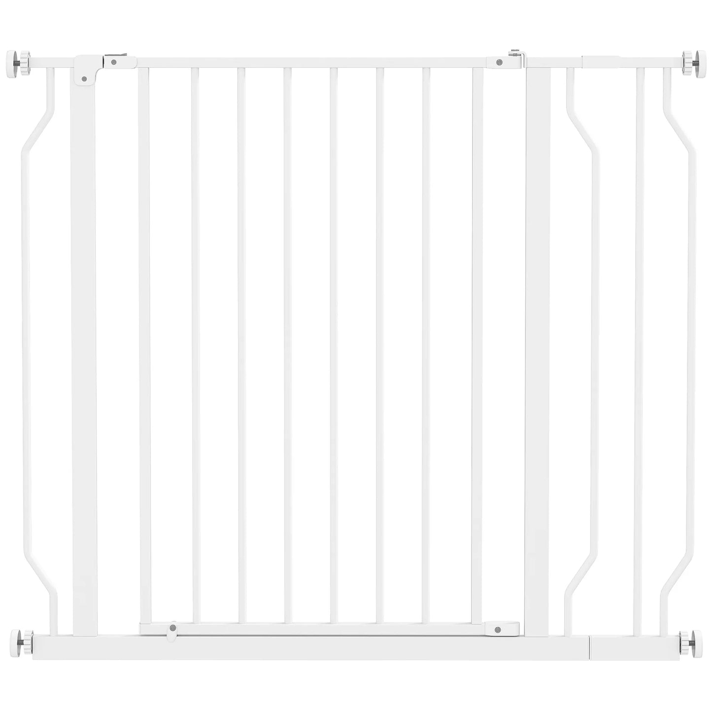 Šunų apsauginė grotelė, užtvaros grotelė, dviejų krypčių atidarymas, sieninis laikiklis su spaustukais, reguliuojamas nuo 75 cm iki 95 cm, balta spalva