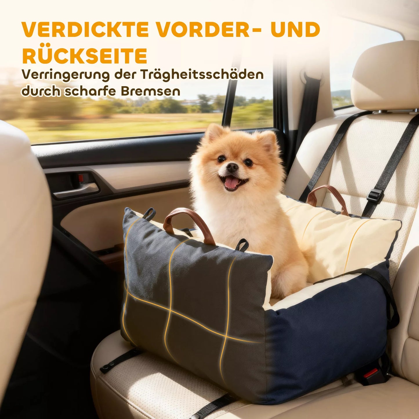 Dog car seat, with 2 straps, removable and washable covers, suitable for pets up to 5 kg, blue.